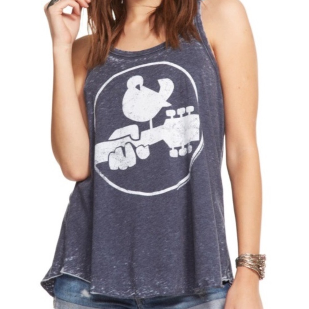 Chaser Woodstock Bird On Guitar Burnout Tank Top Sz S
